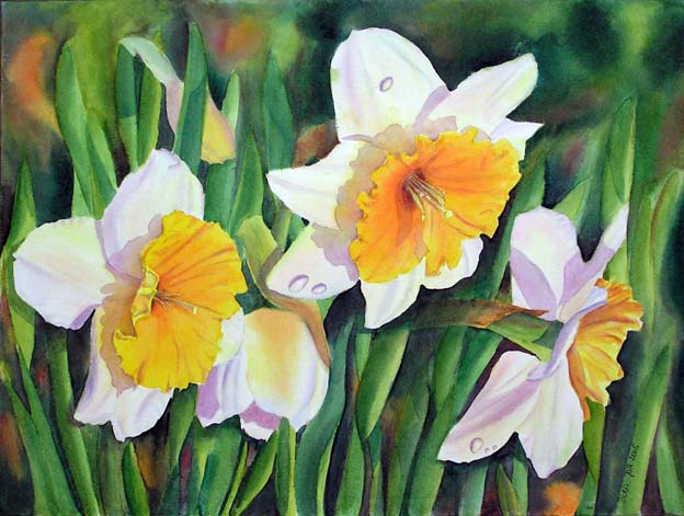 Doris Joa. Daffodils with Dewdrops.