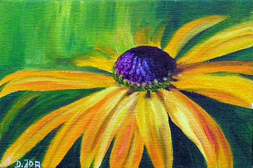 Doris Joa. Sunflower on green background.